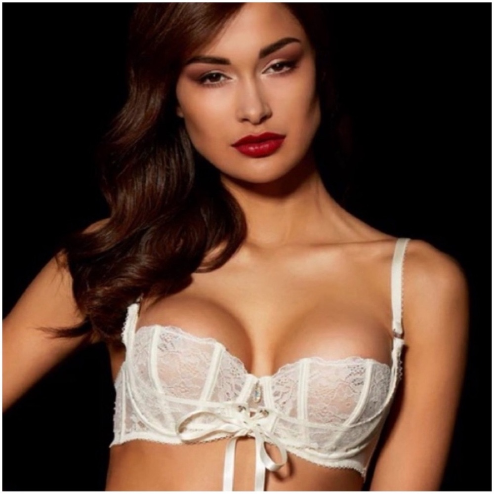 Honey Birdette Lace Underwire Rebecca Bra (38H) and Thong (XXL) - Ivory SET NWT